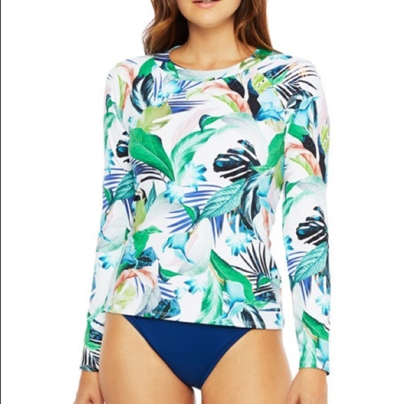 La Blanca Tropical Leaf Print Rash Guard